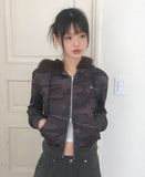 [Brushed Lining] Racquel Camo Military Fur Two-Way Hood Zip-Up