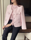 Schuet Round No-Collar Pearl Tweed Jacket