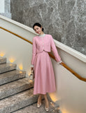Blanc Tweed Pin-Tuck Flared Long Skirt