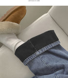 Winter Brushed Wide Fit Banding Denim Pants