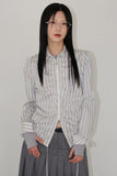 STRIPE SHIRRING ZIP-UP SH