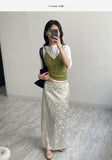 Jacquard Satin H-Line Long Skirt