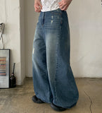 Shakuna damage washed cut wide denim pants