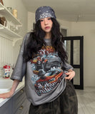 Vintage carwash print loose short sleeve