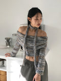 [Muffler set] Mikel Bokashi Off-shoulder Angora Knit