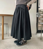 Piru nylon banding shirring long skirt