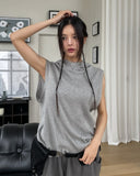 Mellie Ribbed High Neck Hood Sleeveless