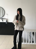 Soco Knitwear Color Matching Angora Fur Button Hood Cardigan