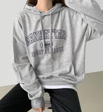 Manhattan Lettering Loose Fit Unisex Lightweight Hood T-Shirt