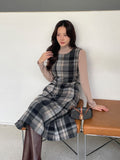 Mediz Wool Check A-line Vest Long One Piece