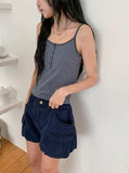 Kasumi Stripe Color Matching Button Sleeveless