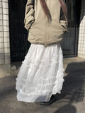 Pebble Tiered Frill Lace Tulle Long Skirt