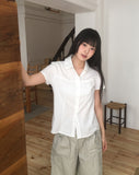 Terrine round collar lace puff short sleeve blouse