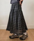 Sarin Check Frill Banding Long Skirt