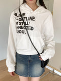 Online Y2K lettering semi crop long sleeve hooded T-shirt