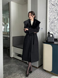 Devel Mink Fur Collar Wool Long Coat (Belt Set)