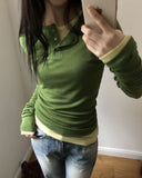 Tenre Layered Tencel Button Long Sleeve T-shirt