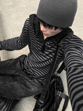 Hooded Stripe Henley Neck Long Sleeve