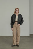 Overfit Washed Crop Leather Bomber Jumper