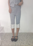 Usa Color Matching Button Three Quarter Capri Leggings Pants