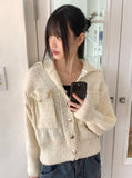 Lauder wool collar pocket knit long sleeve cardigan