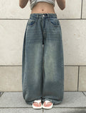 [A/M] Ruched Side Pintuck Washing Wide Denim Pants