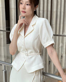 Riven Collar Puff Blouse Jacket (Belt Set)