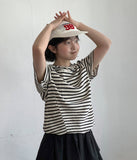 Colmen Stripe Hood Crop Short Sleeve Tee