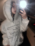 Angel Lettering Fur Trimmed Hood Zip-Up