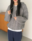 Chalk thick wool avant fit bokashi cable hood knit zip-up