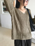 Summit Punching Two-Way Eyelet Back Strap V-Neck Overfit Long Sleeve Knit
