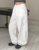 Noyal Ribbon Punching Stitch Wide Pants