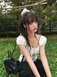 [Scrunchie set] Zans Dot Lace Puff Ribbon Blouse