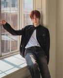 Ento Leather Knit Color Matching Rider Jacket