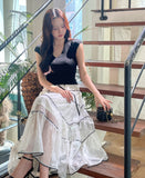 Senne V-neck Sleeveless Knit Lace Tiered Skirt Set
