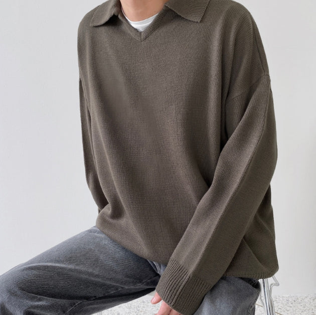 【MODERNIF】Gail V-neck Collar Knit modernif (モダンイフ) - ゲールVネック襟付きニット / Gail V