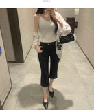 Hem Side Slit Capri Span Cotton Pants