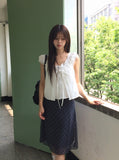 Borin Frill Lace Ribbon Layered Sleeveless Blouse