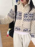 Sikok Snow Flower Nordic Pattern Two-Way Knit Zip-Up Cardigan
