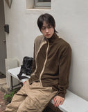 Tugen Suede Color Matching Stand Neck Zip-up