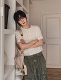 Koiz henley neck wrinkle short sleeve t-shirt