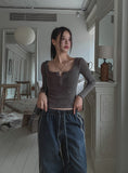 Wavy ribbed pigment long sleeves