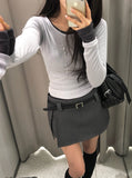 Oen Dot Slit Belt Mini Skirt
