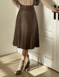 Lazy flare leather long skirt