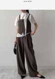Pleated Tie Short Sleeve Blouse