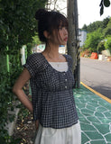 Epu Check Short Sleeve Seersucker Blouse