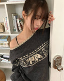 Irum Nordic One-Off Shoulder Loose Fit Long Sleeve Knit