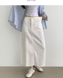 H-line Loose Back Slit Cotton Long Skirt
