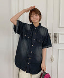 [Unisex] Huel Washing Denim Short Sleeve Shirt