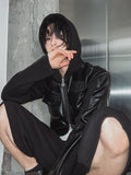 [LANARCH] Noble Leather Pocket Hooded Zip-Up